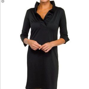 Gretchen Scott Ruffneck Black Suede Dress 3/4 Length Sleeves